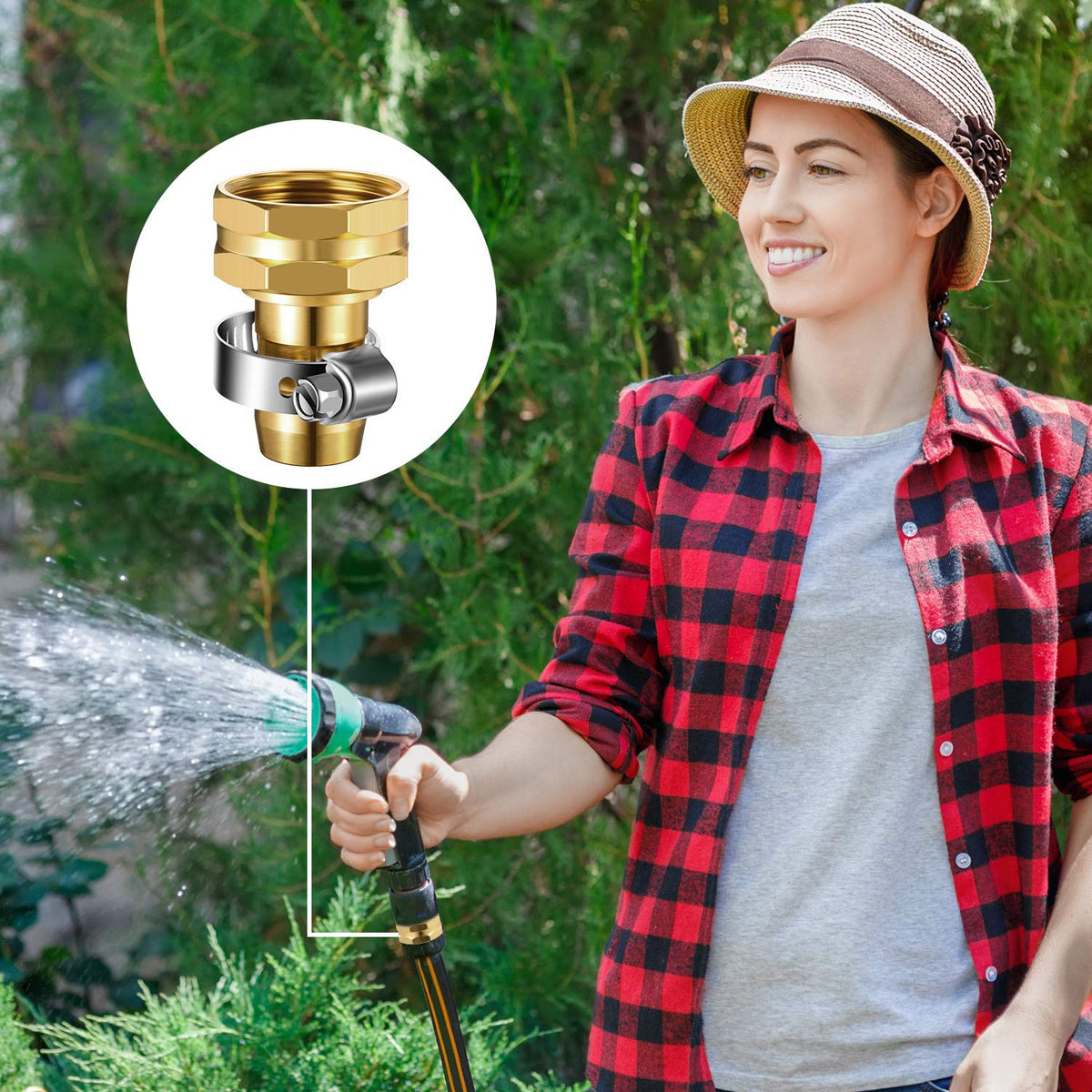 Outdoor-ready Hotop hose repair kit in use for garden tasks.