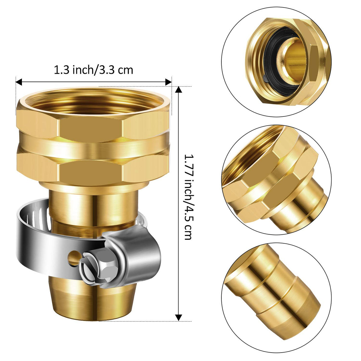 Aluminum hose adapter end joining two hose sections securely.