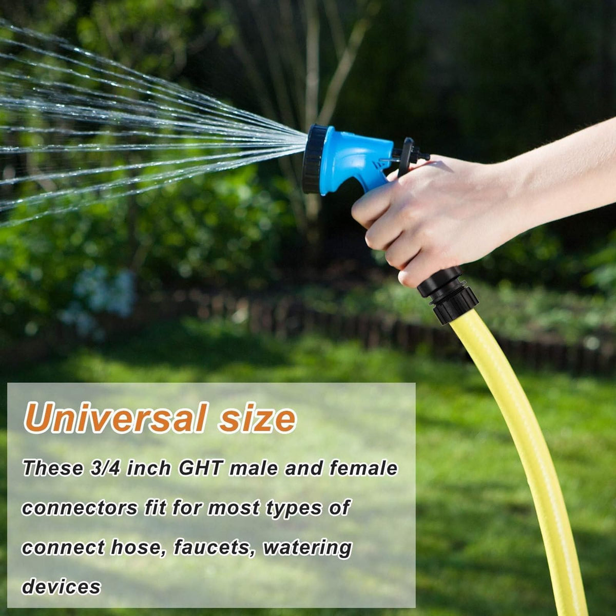 Hotop male faucet adapters fit standard spigots for easy watering.