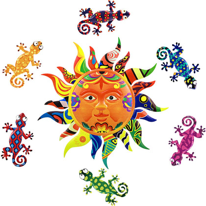 Hotop sun face wall sculpture enhances outdoor fences with year-round charm