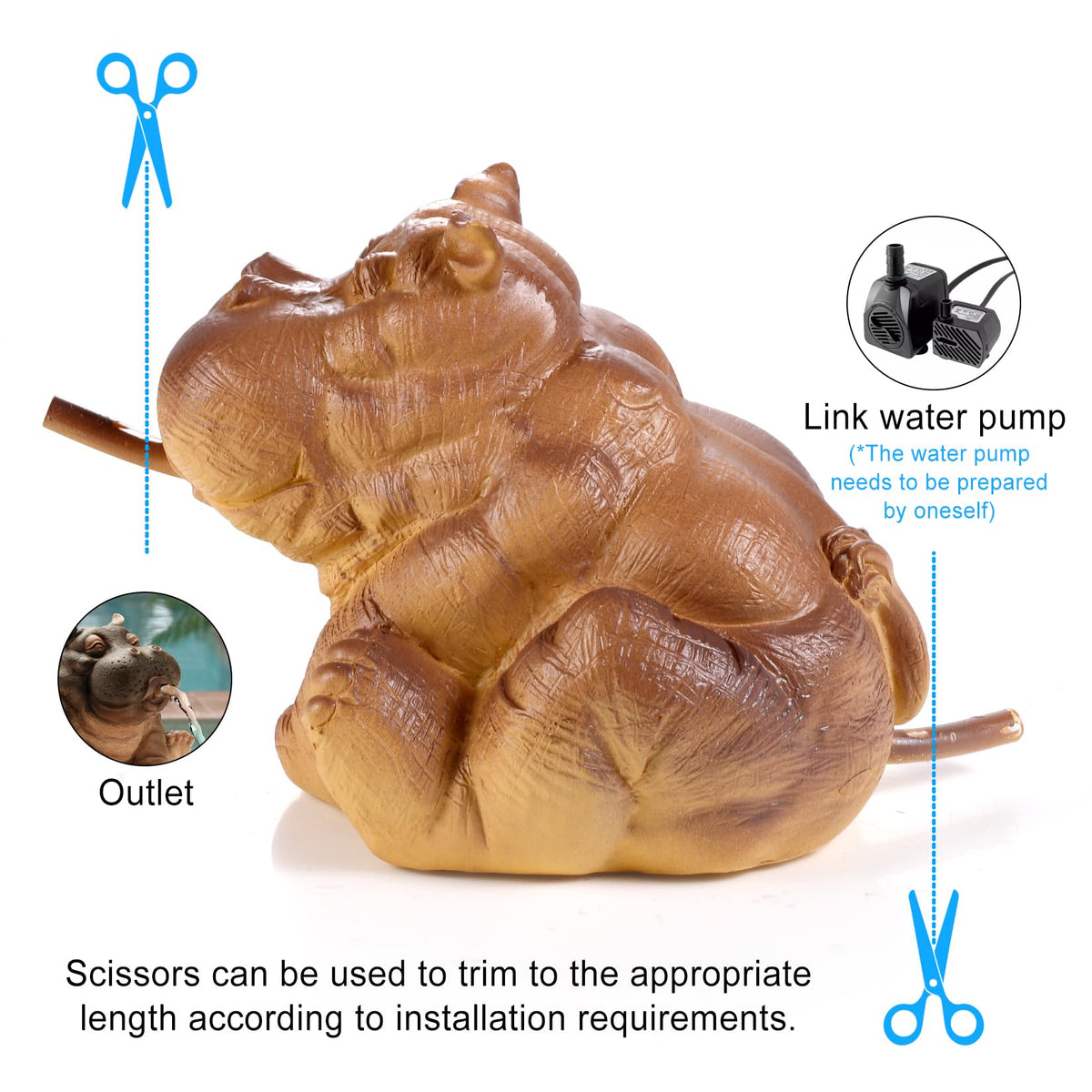 Hottche Hippo statue with 1/2-inch hose connector for easy setup