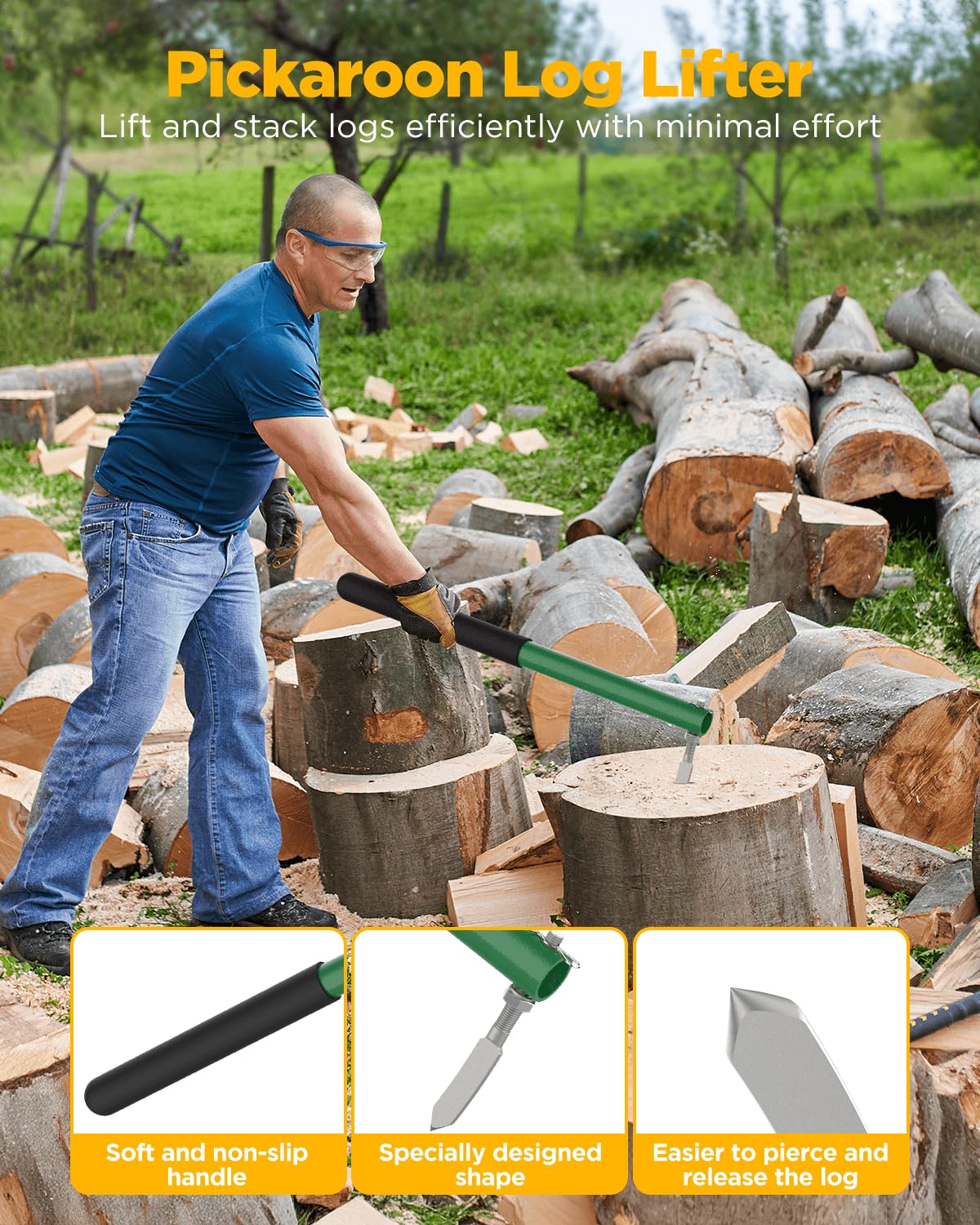 HOTYELL angled pickaroon point wedges into wood for secure grip