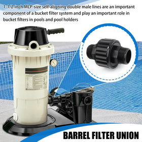 Houoto SP1480BLK pool filter union illustrating self-aligning design for easy installation.