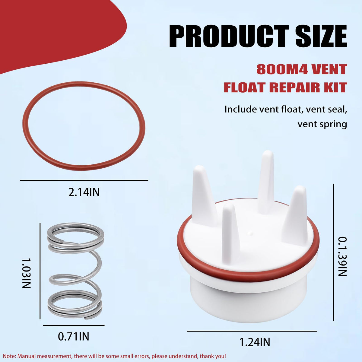 Houoto vent float assembly close-up highlighting leak-safe replacement parts.