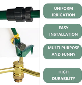 Hourleey 3-arm sprinkler rotating nozzle demonstrates wide-area coverage.