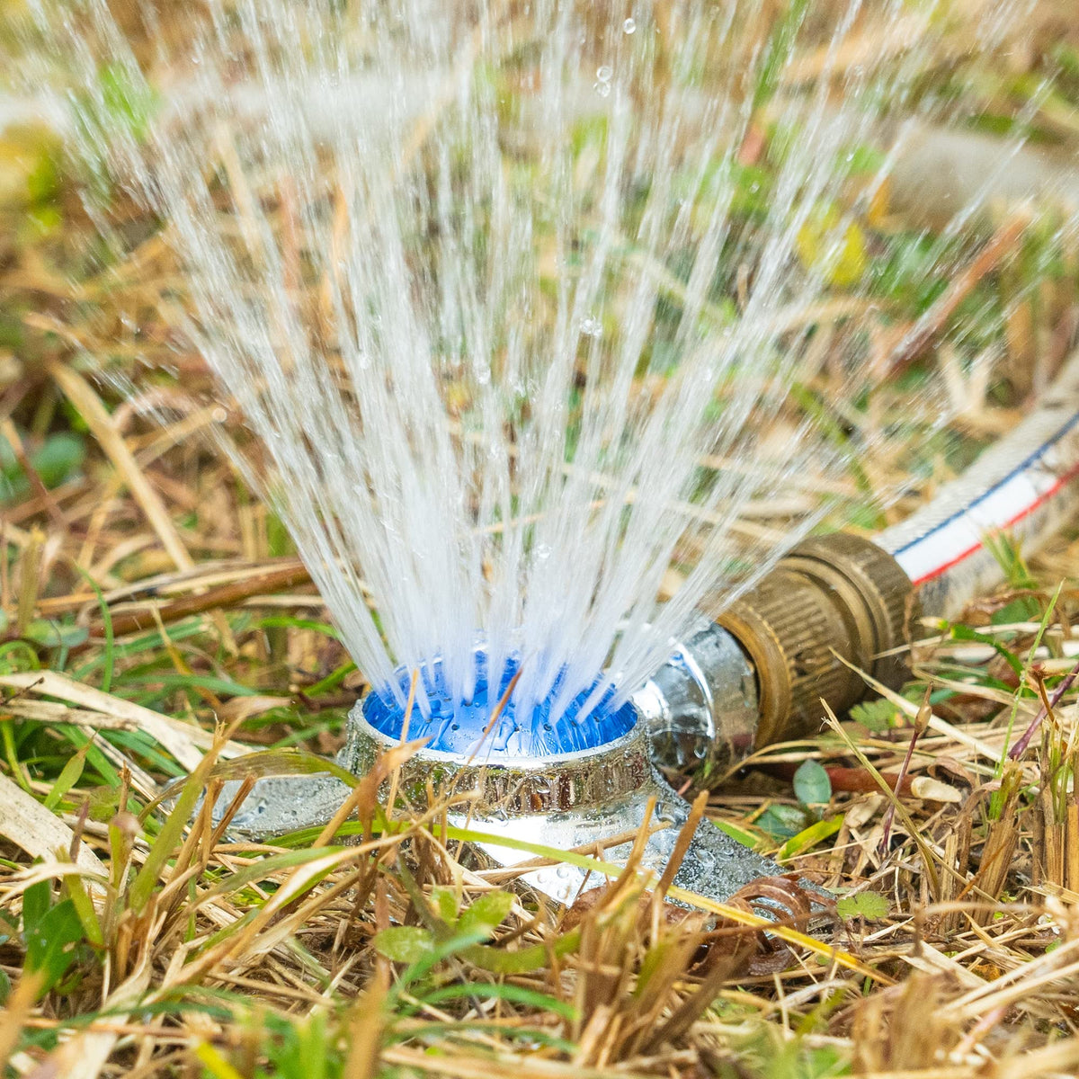 Hourleey sprinkler set on a lawn providing gentle watering for outdoor play
