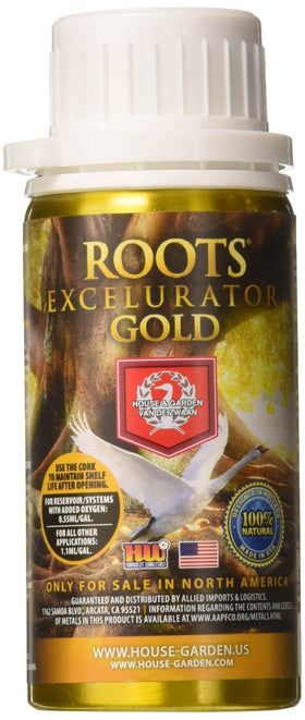 House & Garden Roots Excelurator Gold bottle, ideal for cuttings and seedlings, supports rooting.
