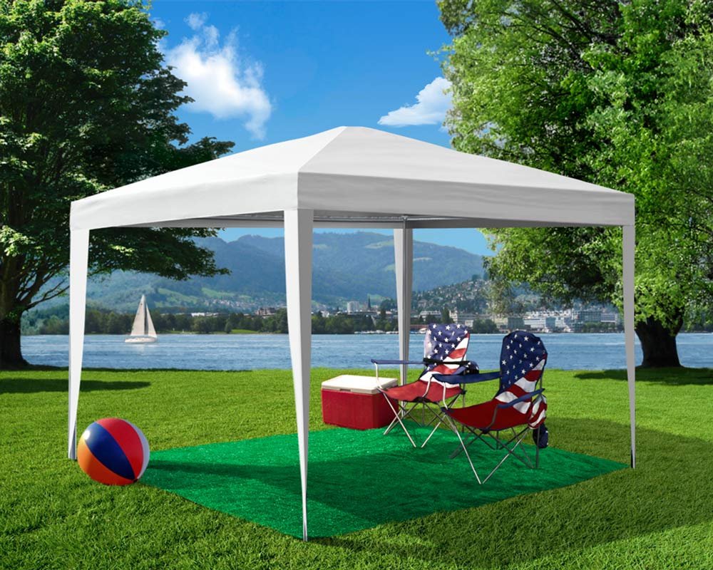Stakes included for quick tent anchoring with the House, Home and More rug