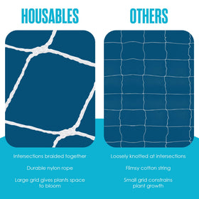 Houseables horizontal trellis with netting supports long stems and fruiting clusters.