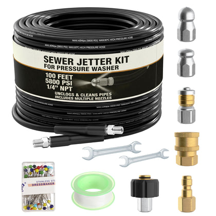 Houseables Hydrojetter with 100 ft hose for long reach and efficient drains
