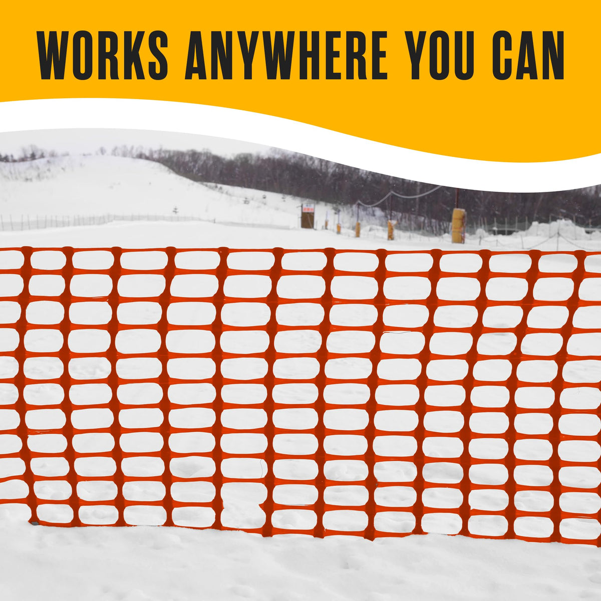 Houseables orange barrier mesh used around snow paths and entryways