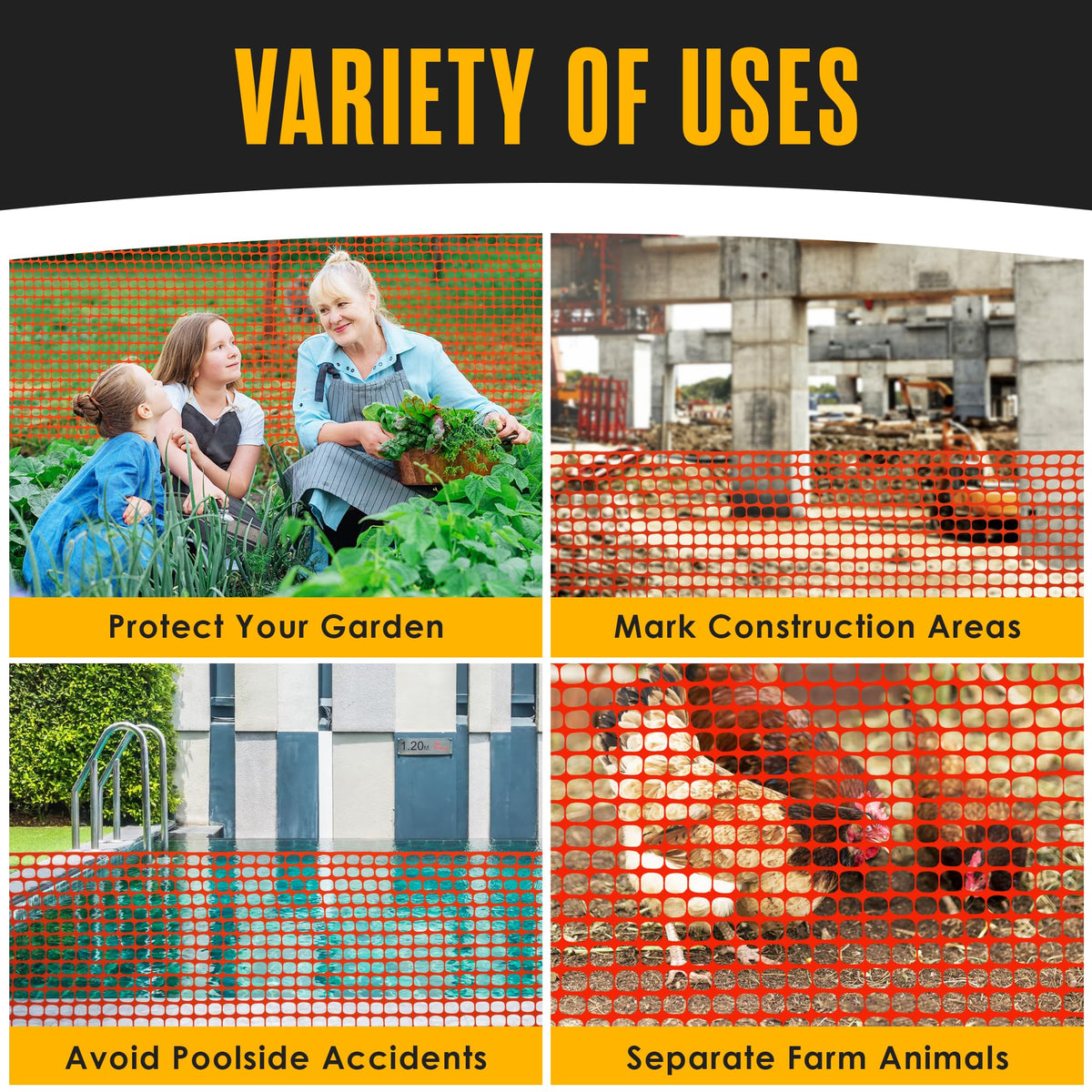 Houseables orange mesh fence shown with T-posts for quick setup