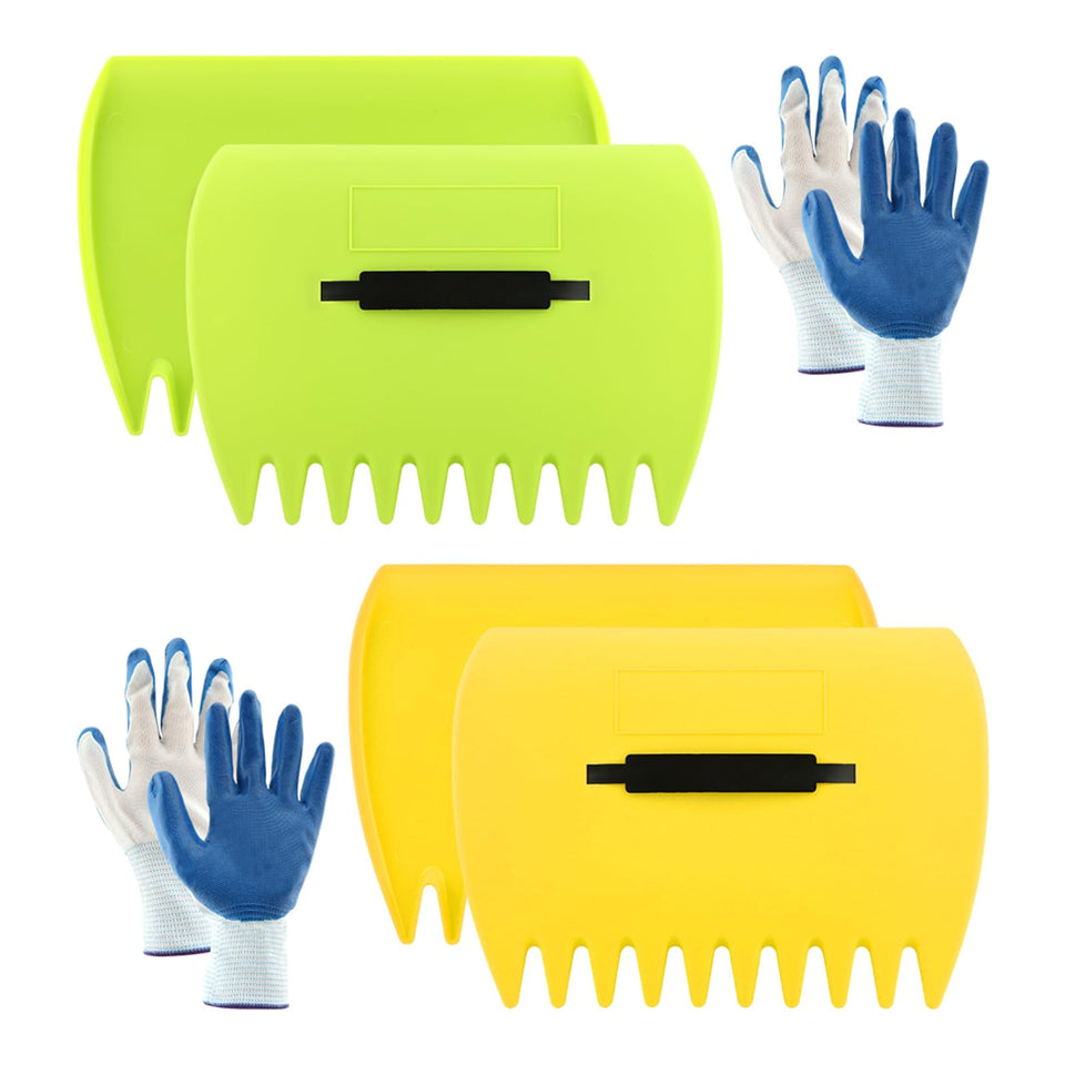 Houseen leaf scoops in yellow, front view, for quick yard debris pickup