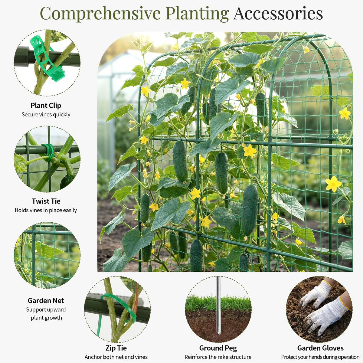 Curved tubes and connectors kit enables sturdy assembly for a reliable trellis.