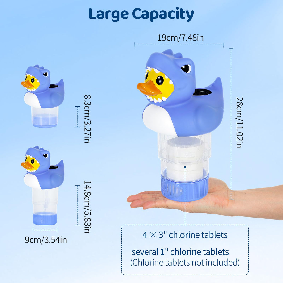 Housolution 4x3-inch tablet capacity reduces refills in busy pools