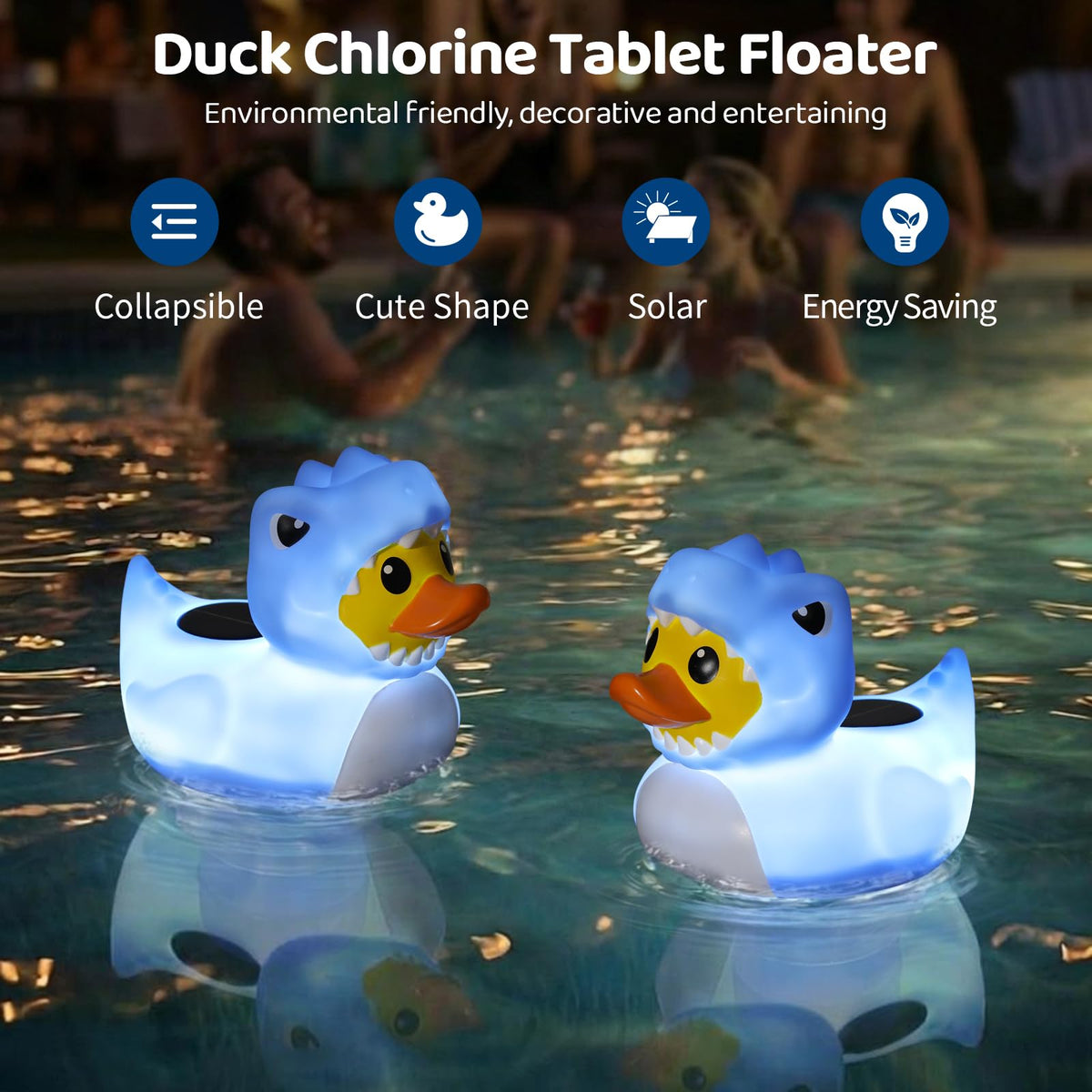 Housolution duck floater solar panel powers night illumination for safer evening swimming