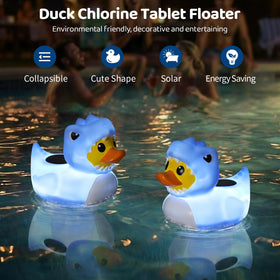 Housolution duck floater solar panel powers night illumination for safer evening swimming