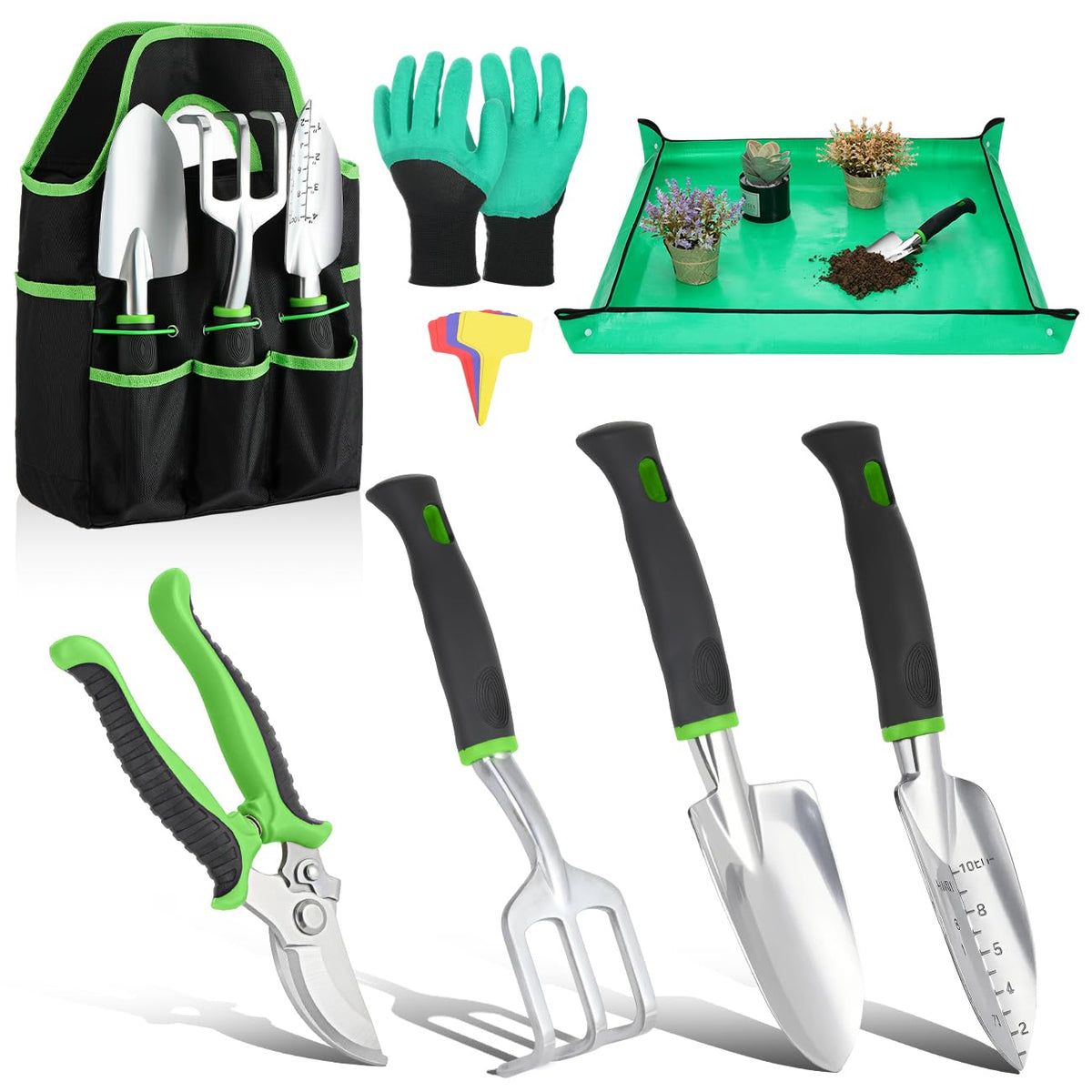 Housolution trowel in use for beds, versatile digging tool.