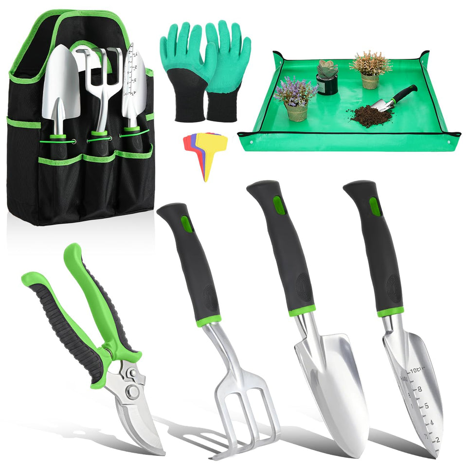 Housolution trowel in use for beds, versatile digging tool.