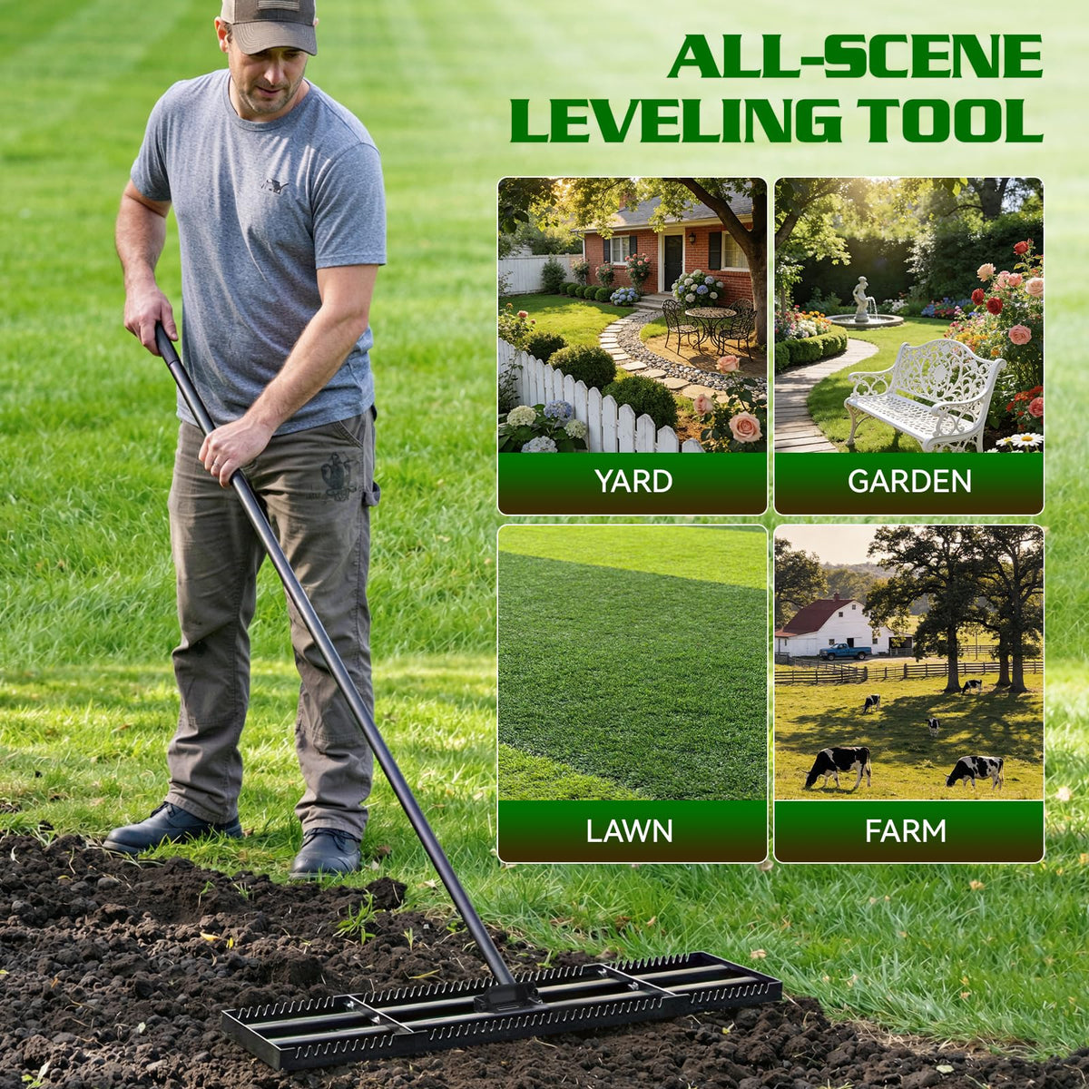 Housolution large yard leveling rake covering wide areas efficiently