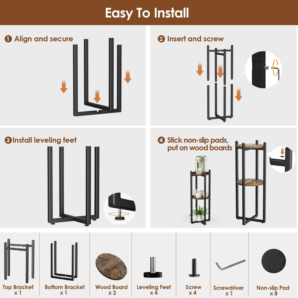 Housolution adjustable feet prevent floor scratches and keep the stand level.