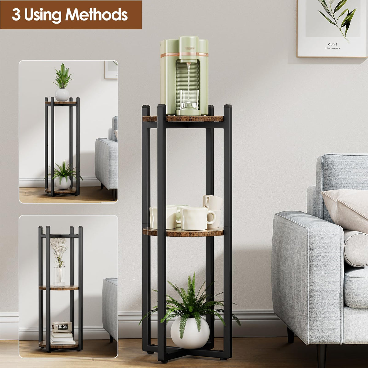 Housolution water jug stand with movable boards supports flexible storage.