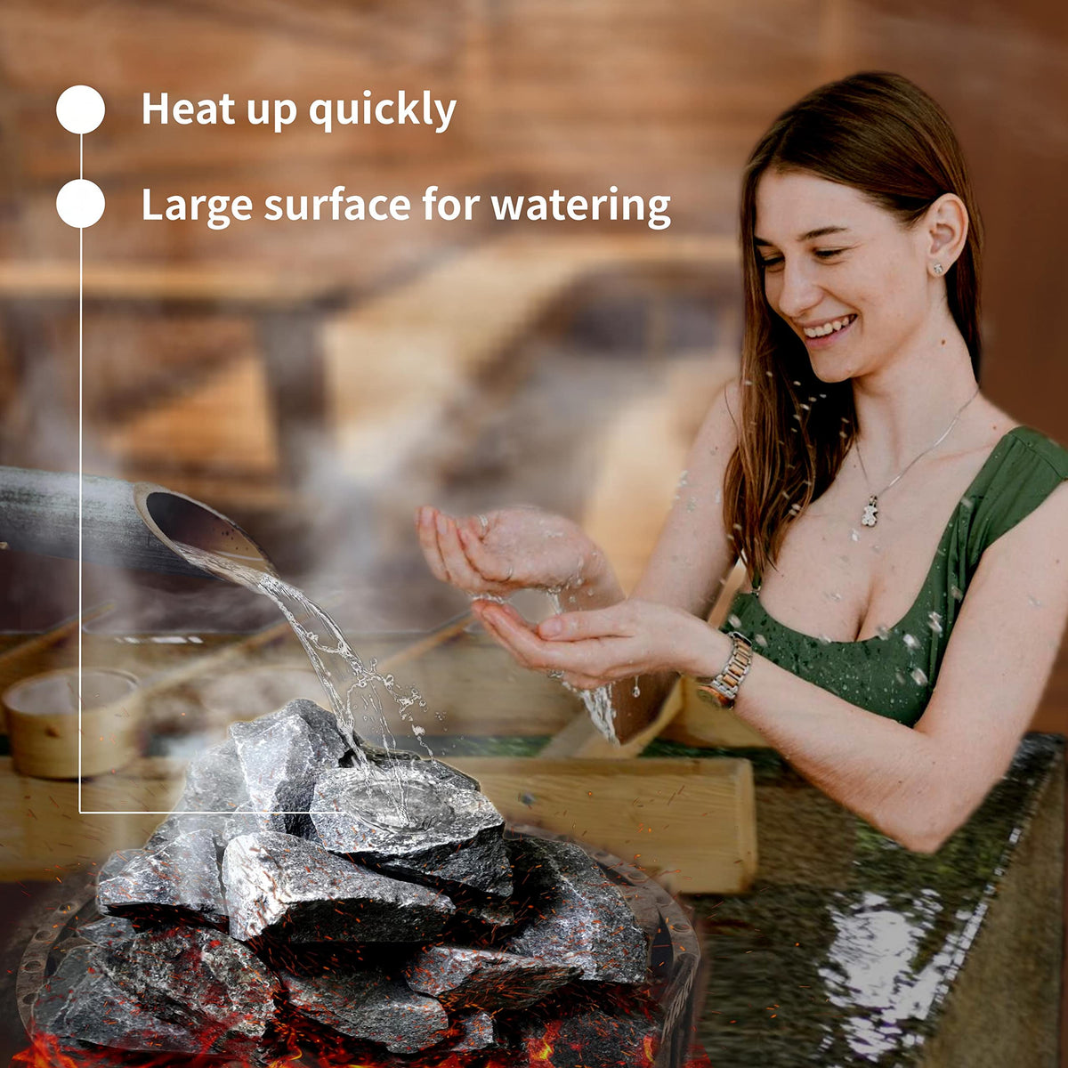 HOUSYLOVE heat-retaining lava rocks help maintain comfortable sauna temperatures.