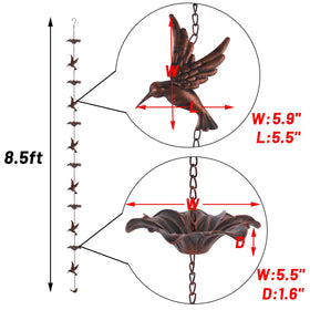 HOUYANG hummingbird rain chain mid-section showcasing garden charm.