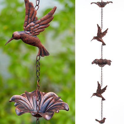 HOUYANG hummingbird rain chain top view for elegant outdoor decor.