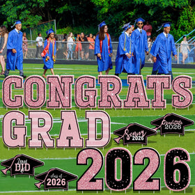 HOVACY pink graduation signs brighten front yards and welcome guests