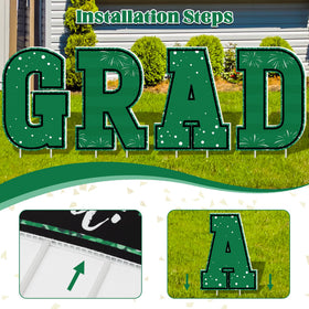 HOVACY graduation yard sign green banner stands out against lawns during ceremonies