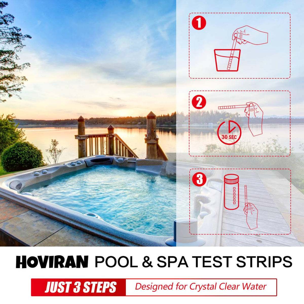 HOVIRAN pool nine-in-one test strips dip method close-up