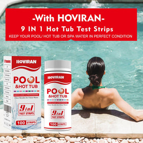 HOVIRAN pool nine-in-one test strips packaging and contents