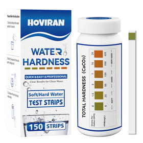 HOVIRAN water hardness test strips bottle provides 150 pieces for reliable home monitoring.