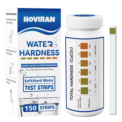 HOVIRAN water hardness test strips bottle provides 150 pieces for reliable home monitoring.