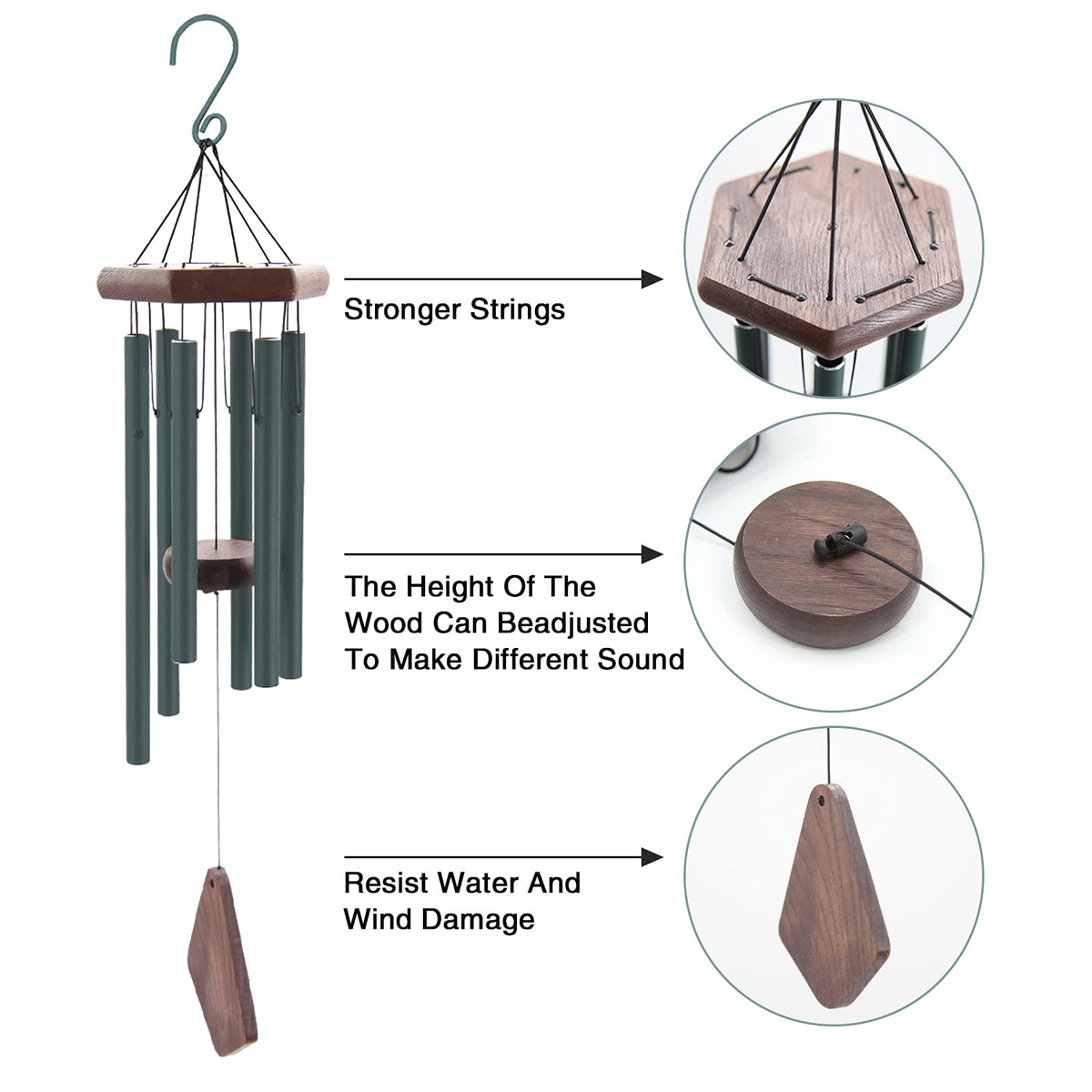 Howarmer 28-inch wind chime adds decorative presence to porch or balcony.