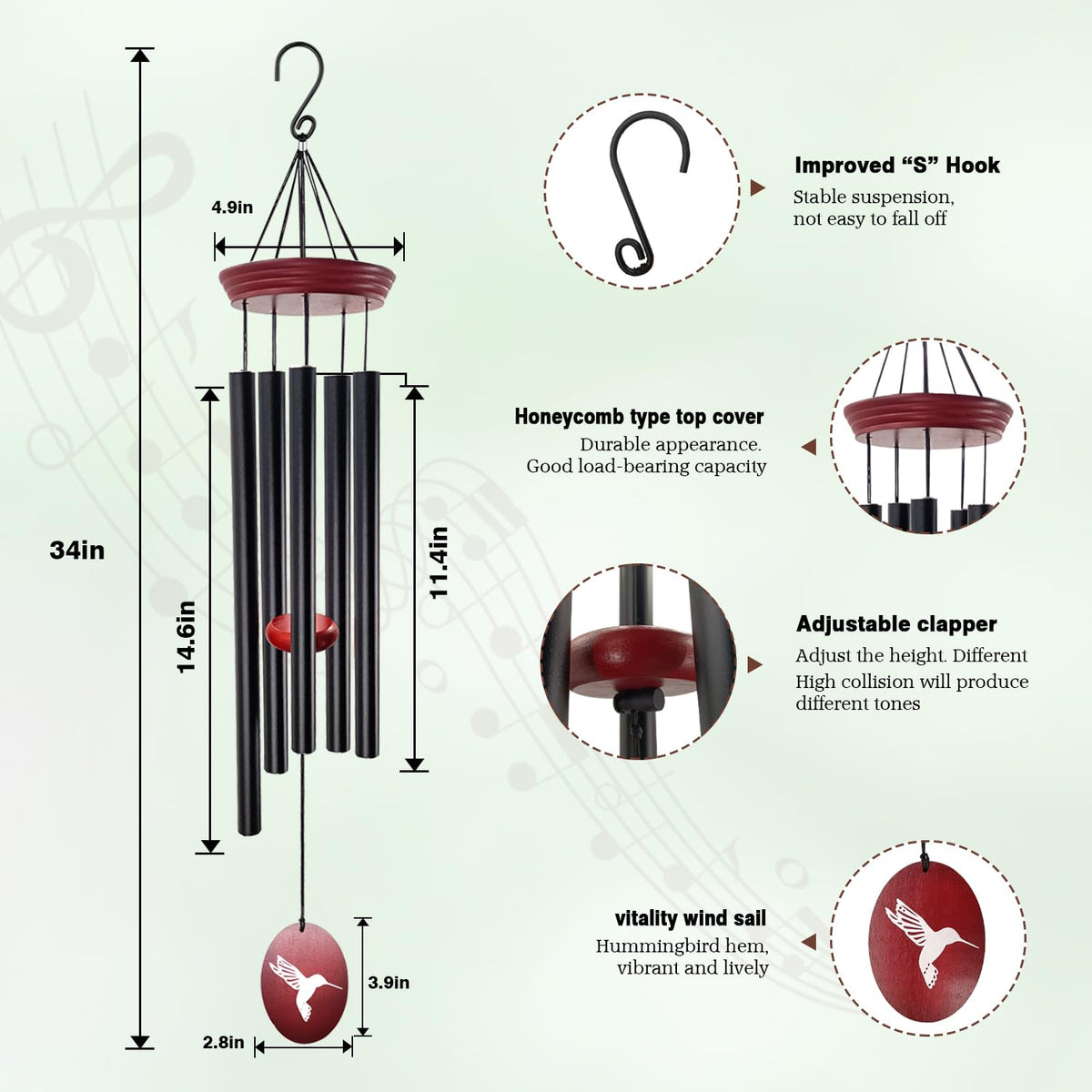 Howarmer 33-inch wind chime tubes offer elegant outdoor decor.
