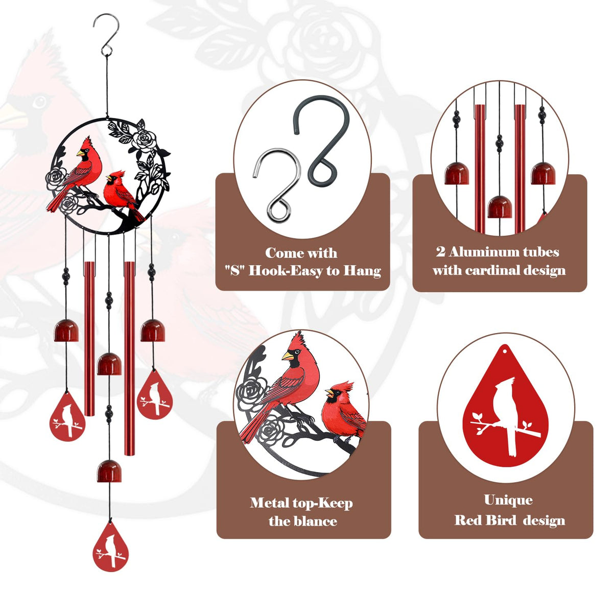 Howarmer cardinal pendants teardrop add elegance and calm to any garden wall.
