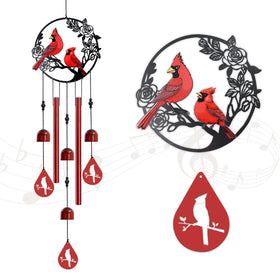 Howarmer cardinal wind chime outdoor design shows two red cardinals for a warm yard accent.