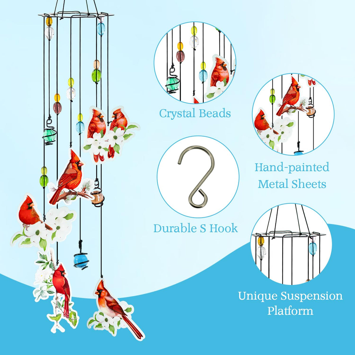 Howarmer cardinal wind chimes adjustable length offers flexible outdoor setup.