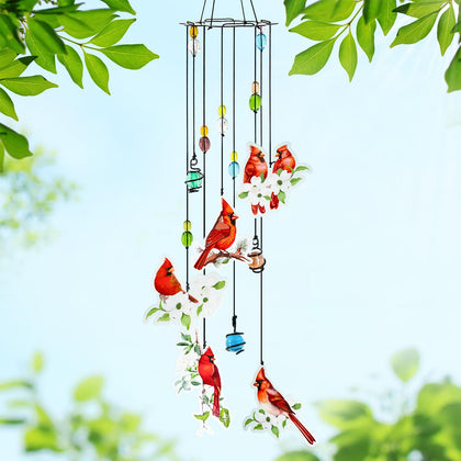 Howarmer cardinal wind chimes for outdoor decor producing clear, peaceful tones.
