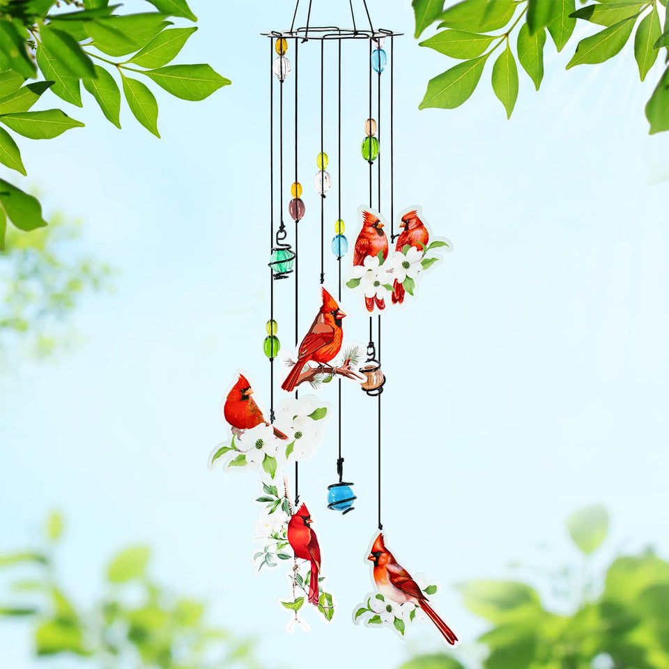 Howarmer cardinal wind chimes for outdoor decor producing clear, peaceful tones.
