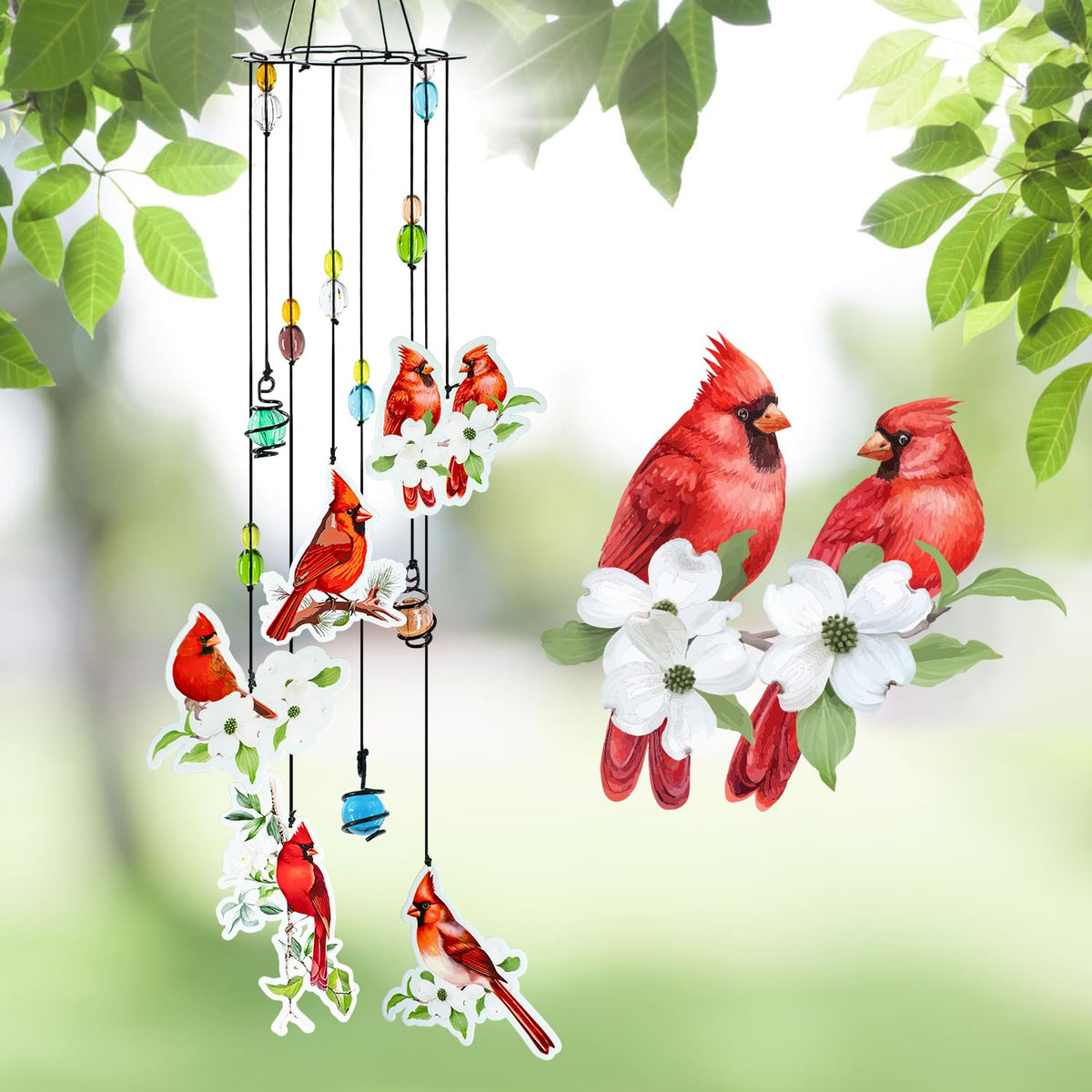 Howarmer cardinal wind chimes deliver melodious sounds that soothe the space.