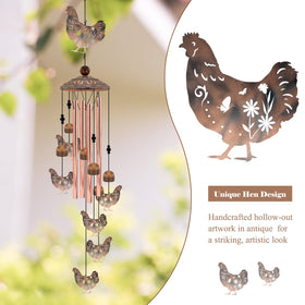 Howarmer chicken wind chimes feature hen pendants for playful farmhouse garden decor.