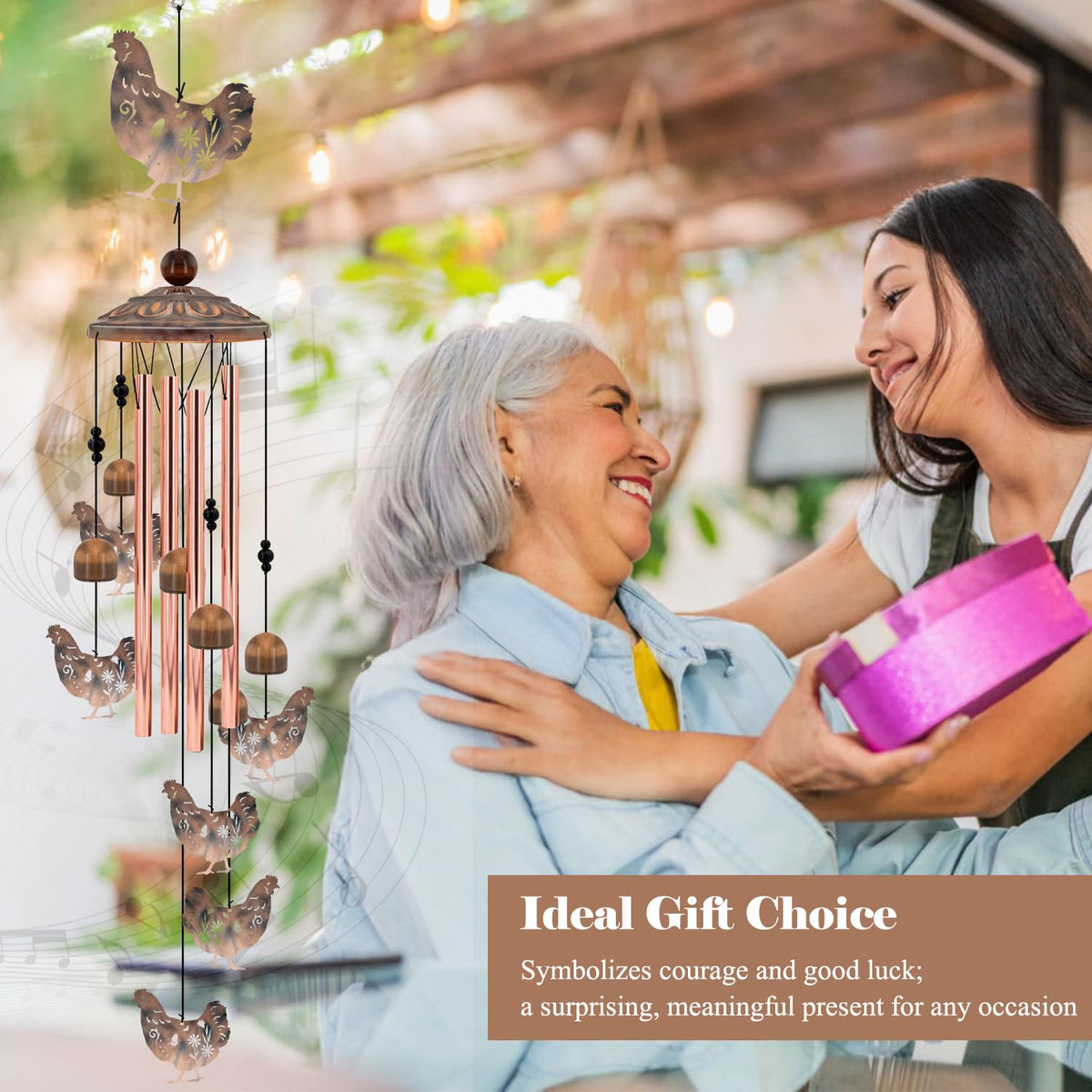 Howarmer outdoor chicken wind chimes create a charming focal point in any yard.