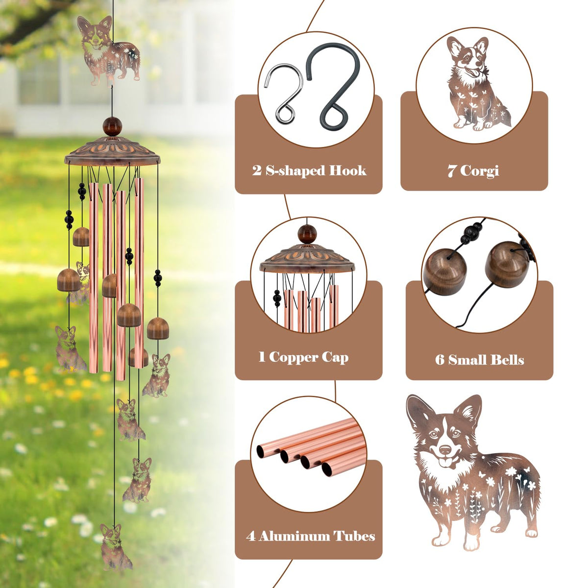 Howarmer Corgi Wind Chimes bells collide for crisp outdoor music