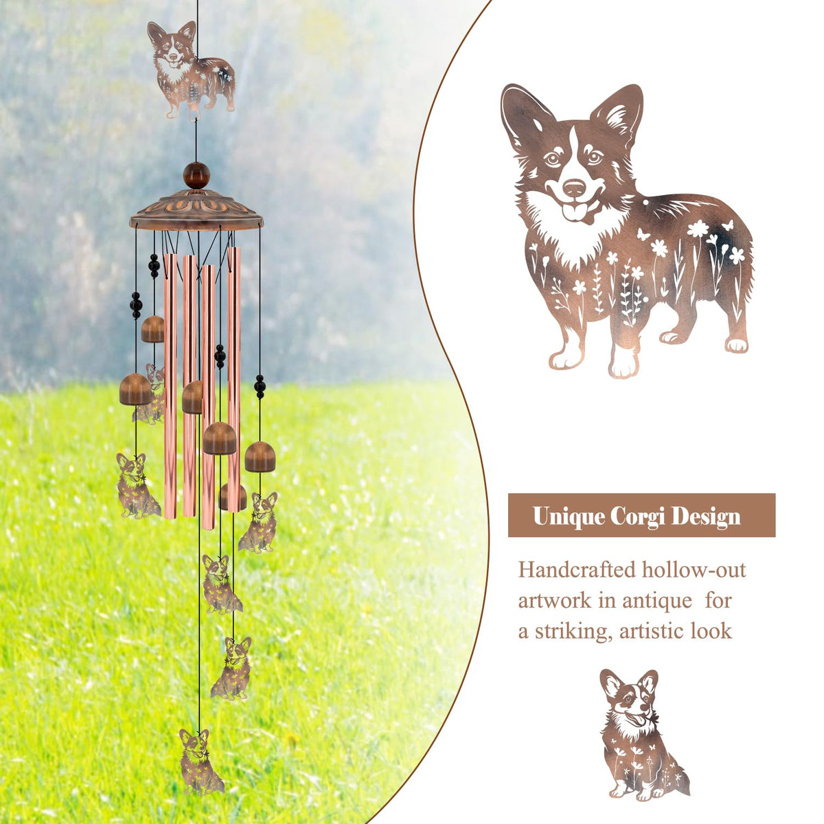 Howarmer Corgi Wind Chimes S-shaped hooks for easy hanging