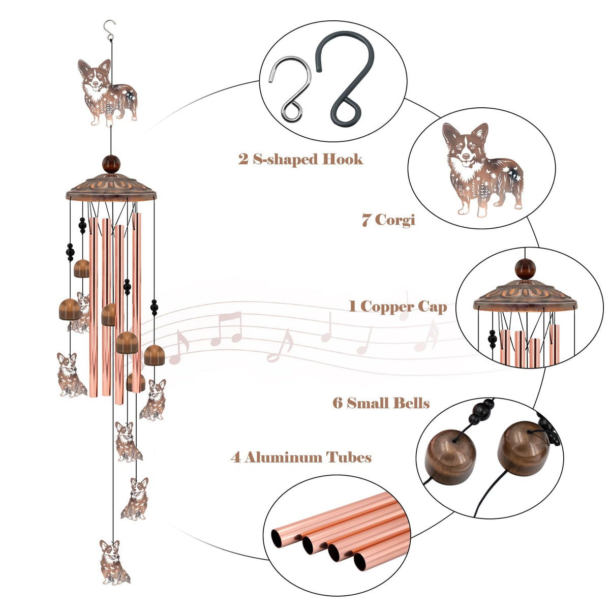 Howarmer Corgi Wind Chimes six small corgis create a playful soundscape
