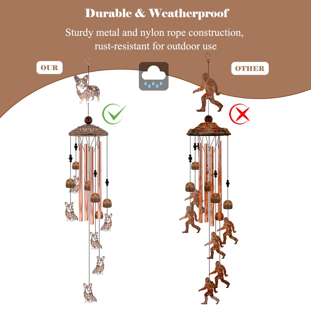 Howarmer Corgi Wind Chimes tuned aluminum tubes deliver gentle tones