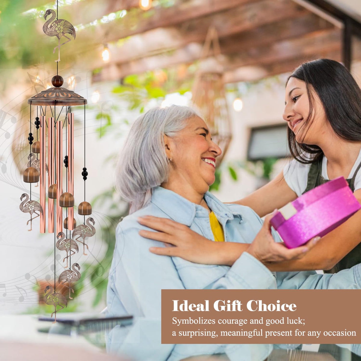 No-install outdoor decor: Howarmer Flamingo wind chime for garden decor